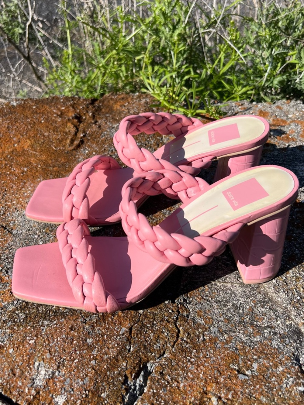 Dolce Vita Paily Pink Braided Double-Strap Block Heel Sandals
